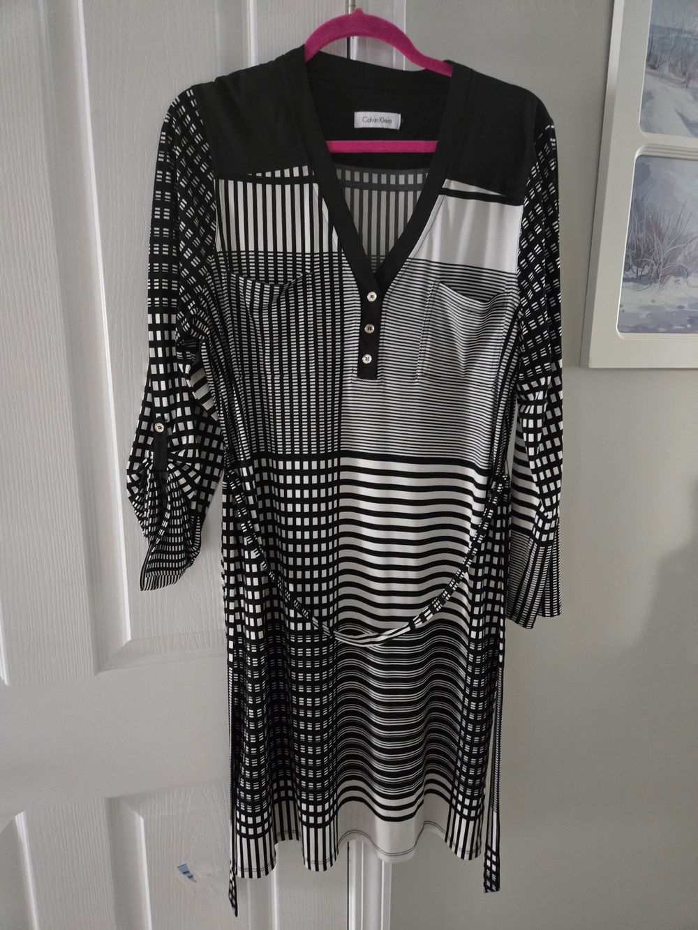 Calvin Klein Black and White Geometric Print Dress